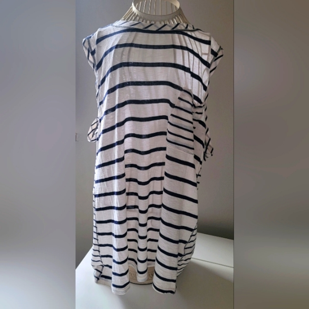 MICHAEL STARS KNIT TANK TOP SIZE MEDIUM OFF-WHITE WITH NAVY BLUE STRIPES
